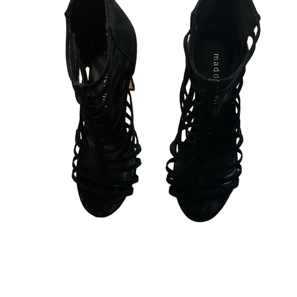 Madden Girl black cage heels strappy platform dressy suede heels sz 6 EUC - Picture 5 of 6